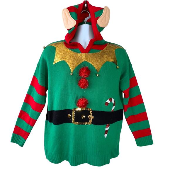 33 Degrees Santa's Helper Elf Ears Hoodie Size Medium - Picture 1 of 6